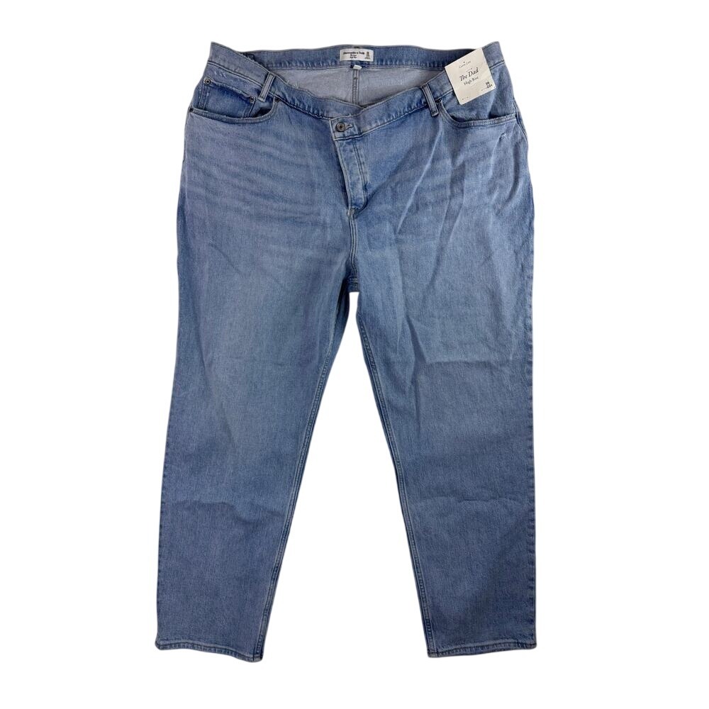 A&F Curve Love High Rise Asymmetrical Dad Jean 36/22R Light Wash Relaxed 90s - Picture 2 of 9